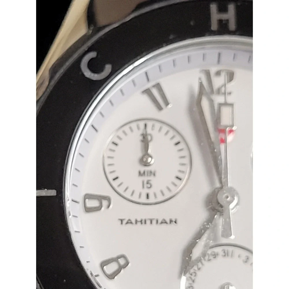 Michele Tahitian Womens Quartz Watch White Dial Sporty Black Silicone MW12D00